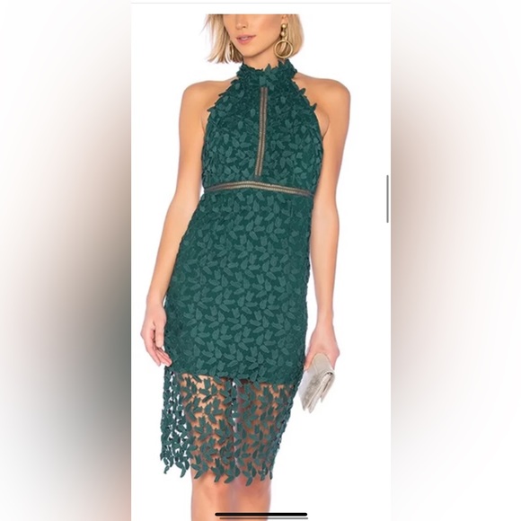 LIKE NEW BARDOT Forrest Green Gemma Halter Floral Leaf Lace Sheath Dres - Picture 1 of 6